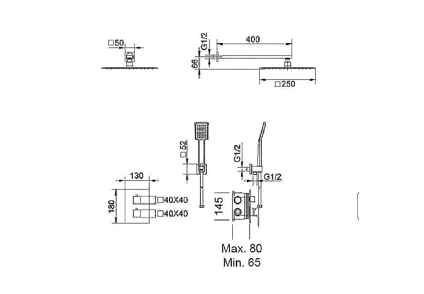 Conjunto de ducha empotrado Imex Cies Croquis 8