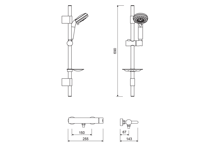 Grifo de ducha Lluvibath Boston Croquis 1