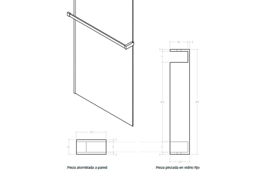 Toallero para fijos Glassinox Croquis 1