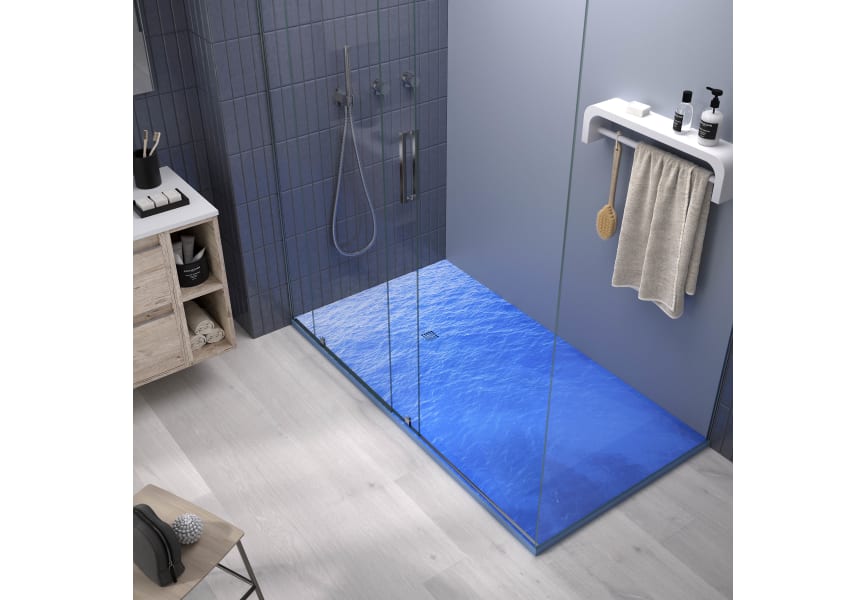 Platos de ducha de resina decorados Bruntec Design 3D Azul Ambiente 4