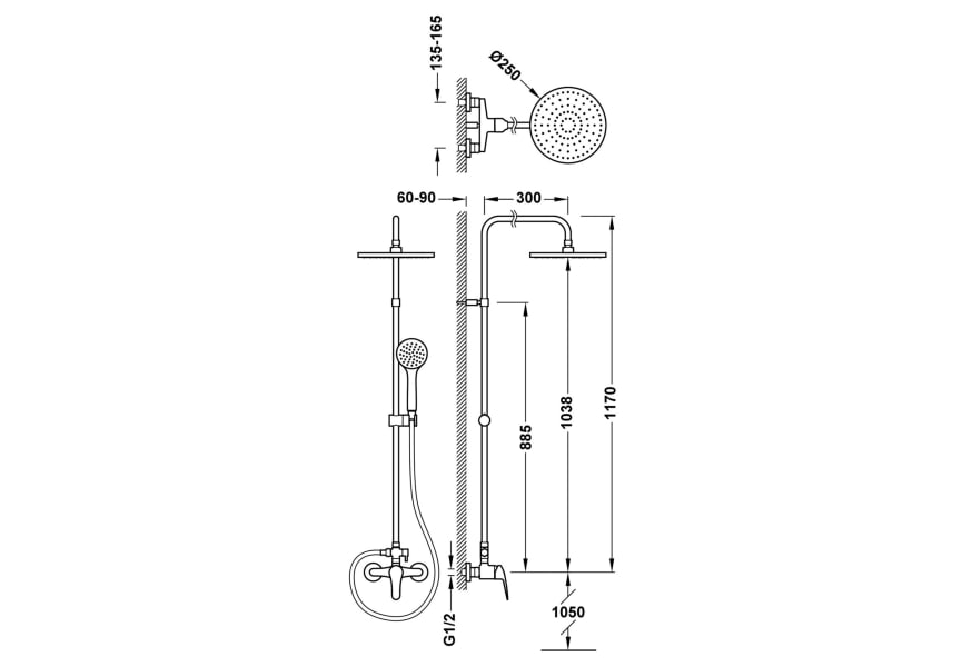 Conjunto de ducha y bañera empotrado Tres Base Plus Croquis 1