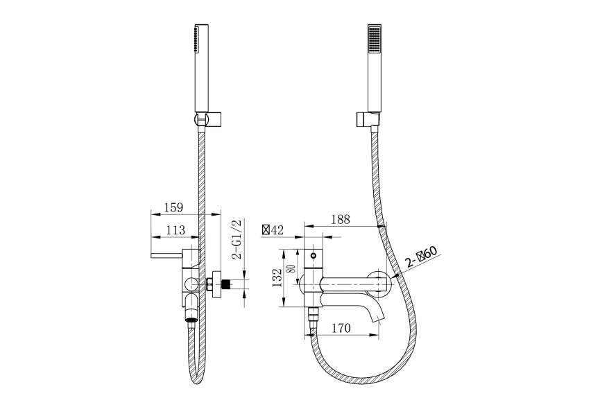 Grifo de ducha y baño Imex Monza Croquis 17