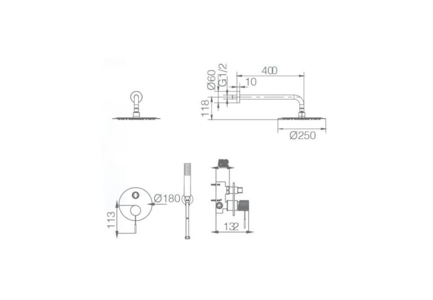 Conjunto de ducha y baño empotrado Imex Line Croquis 20