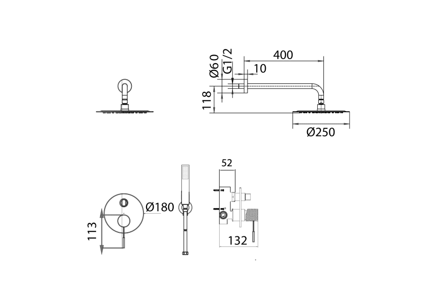 Conjunto de ducha y baño empotrado Imex Line Croquis 21