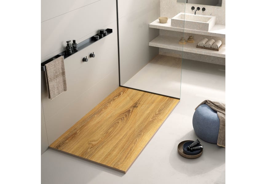 Platos de ducha de resina decorados Bruntec Stone 3D Madera Principal 0