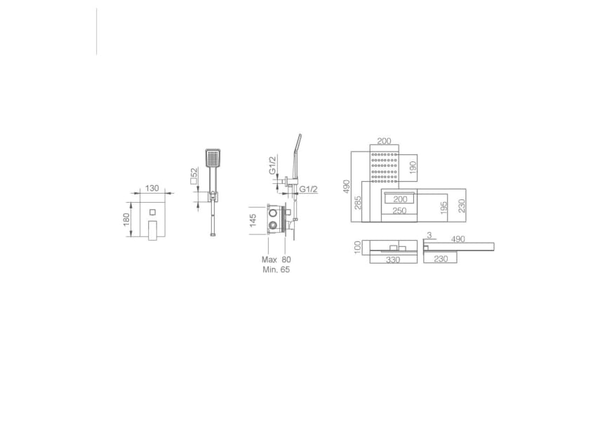 Conjunto de ducha empotrado Imex Rodas Croquis 8