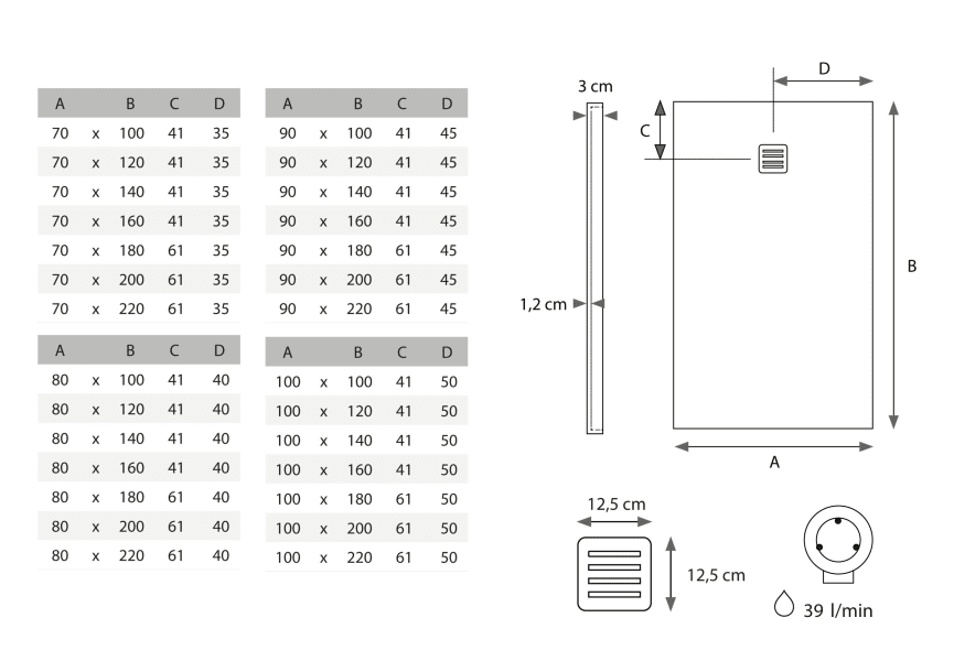 Plato de ducha Solid Surface Corian DuPont Hidronatur Antares Croquis 3