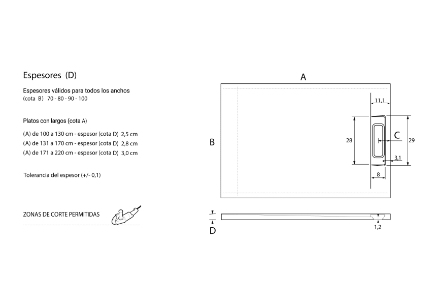Plato de ducha de resina de Bruntec Fluvia Croquis 12