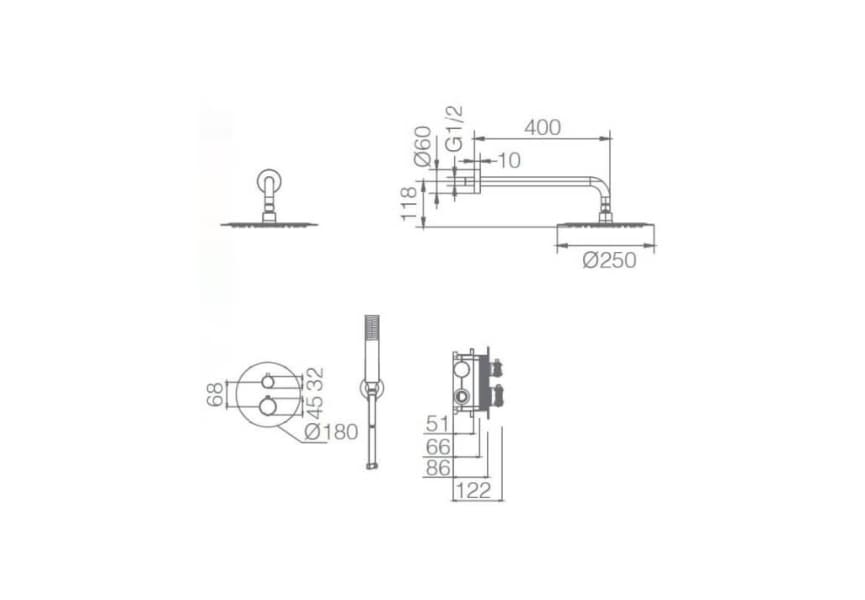 Conjunto de ducha y baño empotrado Imex Line Croquis 22