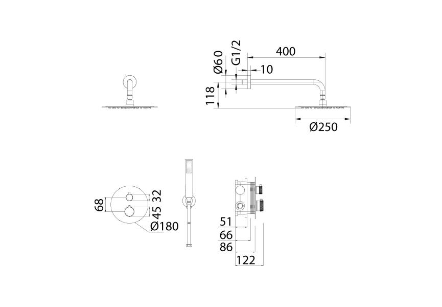 Conjunto de ducha y baño empotrado Imex Line Croquis 23