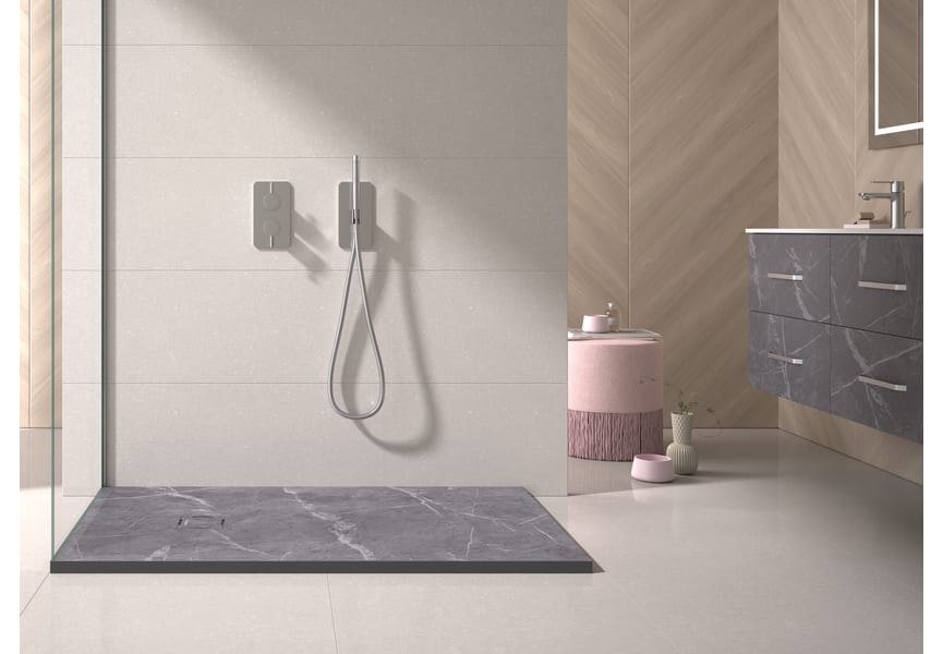 Platos de ducha de resina decorados Bruntec Stone 3D Mármol Ambiente 1