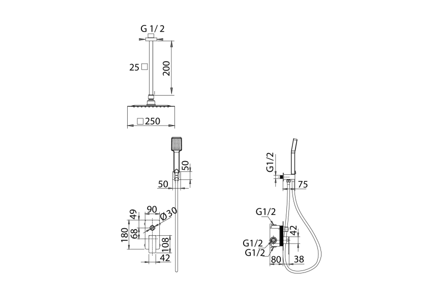Conjunto de ducha empotrado de Imex Pisa Croquis 7