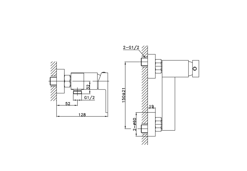 Grifo de ducha empotrado GME Orion Croquis 2