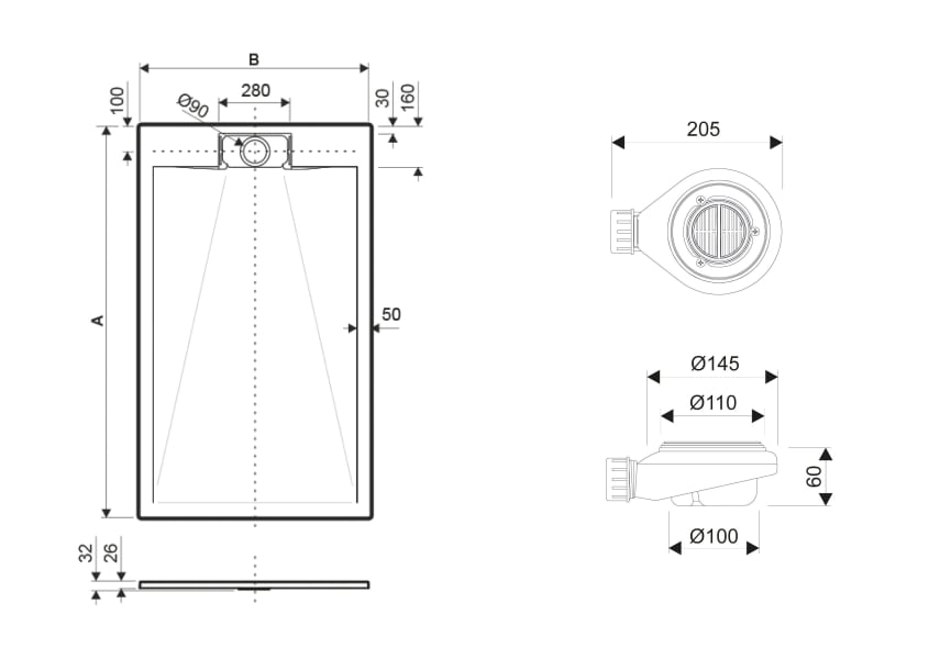 Platos de ducha de resina Bruntec Mercuri Croquis 3