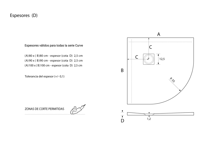 Plato de ducha de resina de Bruntec Orbis Croquis 7