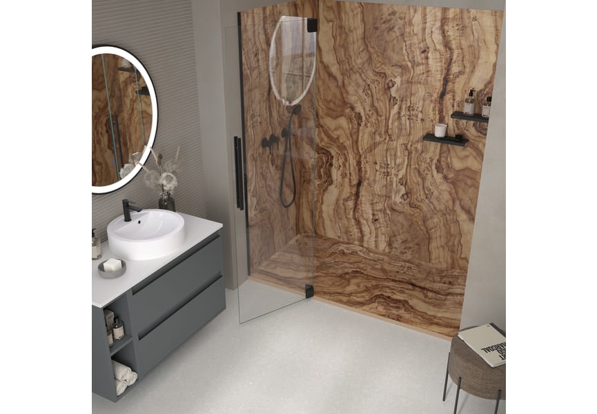 Platos de ducha de resina decorados Bruntec Design 3D Madera 2 Ambiente 1