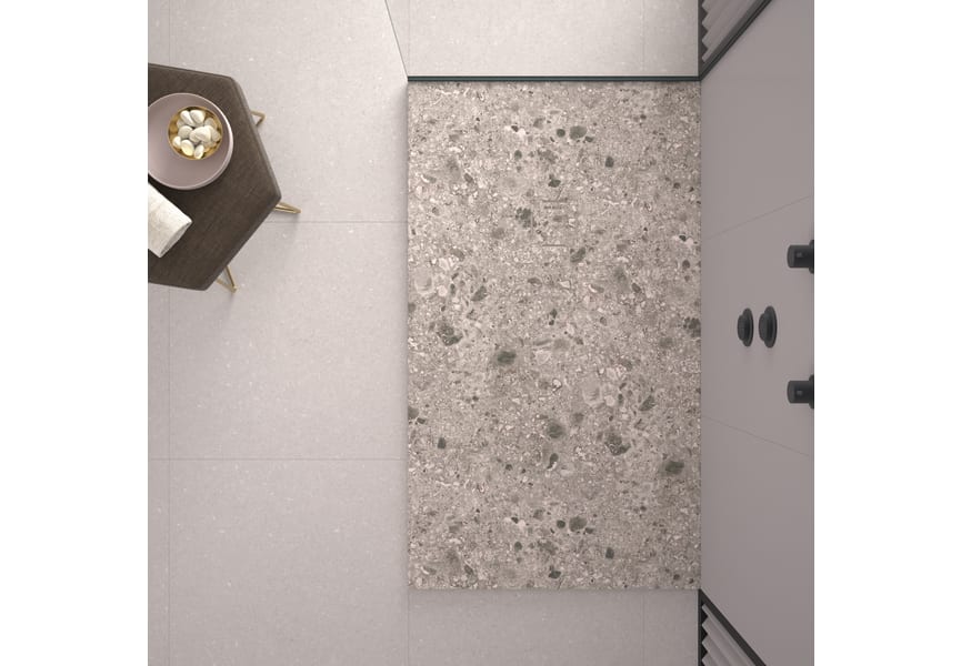 Platos de ducha de resina decorados Bruntec Design 3D Terrazo Ambiente 2