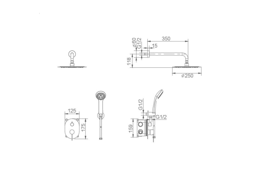 Conjunto de ducha empotrado Imex Moscú Croquis 7