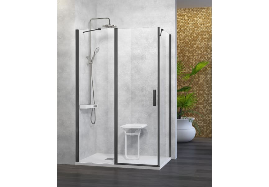 Angular De Ducha 2 Puertas Abatibles Nardi Perfil Negro Mate 70 Cm