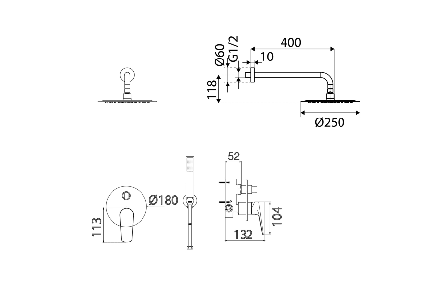 Conjunto de ducha empotrado Imex Bélgica Croquis 4