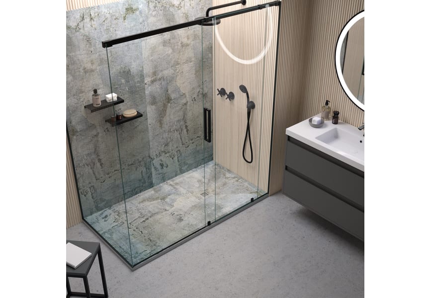 Platos de ducha de resina decorados Bruntec Design 3D Cemento Ambiente 4