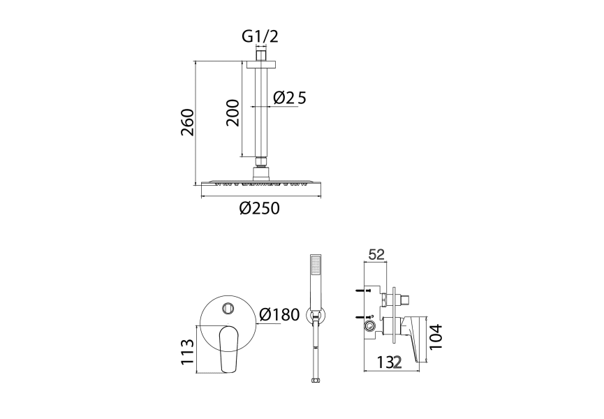 Conjunto de ducha empotrado Imex Bélgica Croquis 4