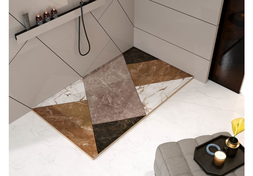 Platos de ducha de resina decorados Bruntec Design 3D Mosaico Ambiente 1