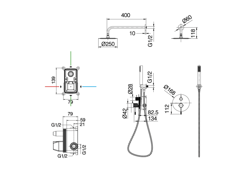 Conjunto de ducha empotrado Imex Génova Croquis 6
