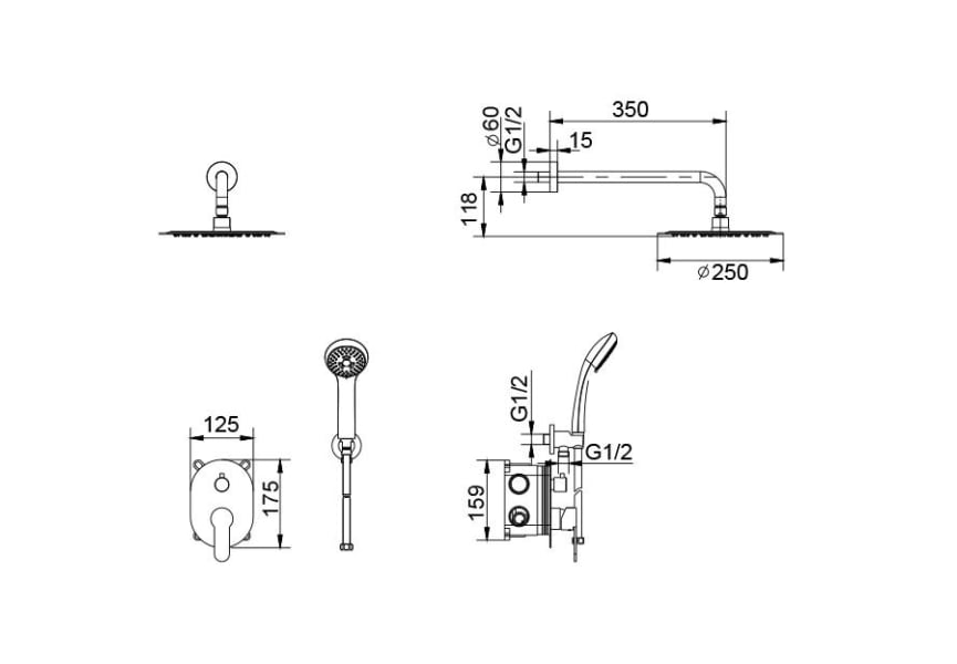 Conjunto de ducha empotrado Imex Oslo Croquis 7