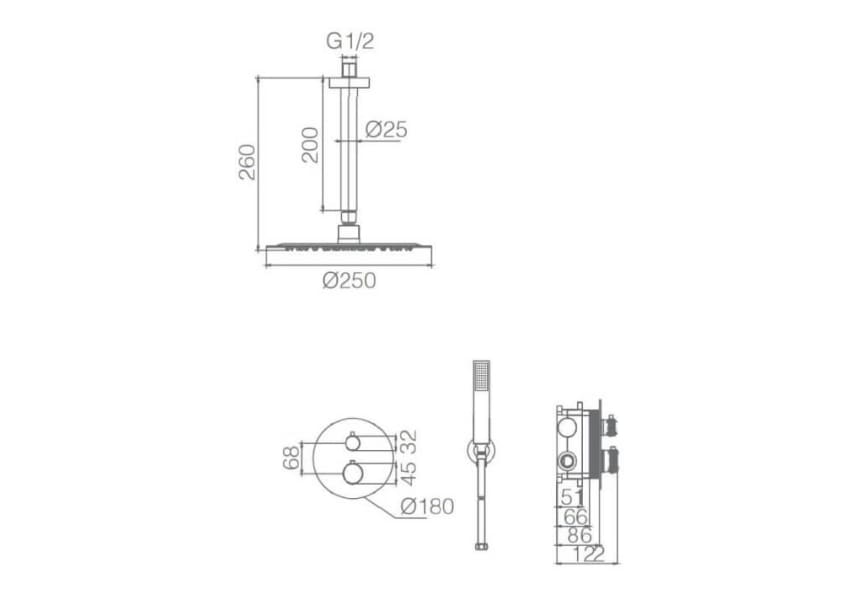 Conjunto de ducha y baño empotrado Imex Line Croquis 16