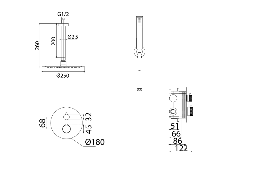 Conjunto de ducha y baño empotrado Imex Line Croquis 17