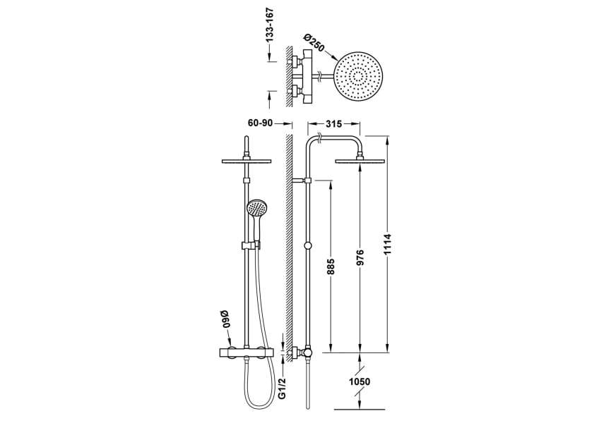 Conjunto de ducha y bañera empotrado Tres Base Plus Croquis 1
