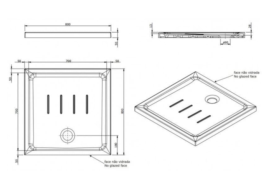 Plato de ducha de cerámica Unisan Waterline Croquis 2