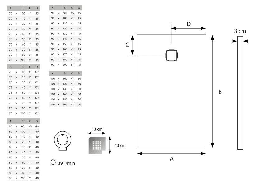 Plato de ducha Solid Surface Hidronatur Cirat Croquis 3