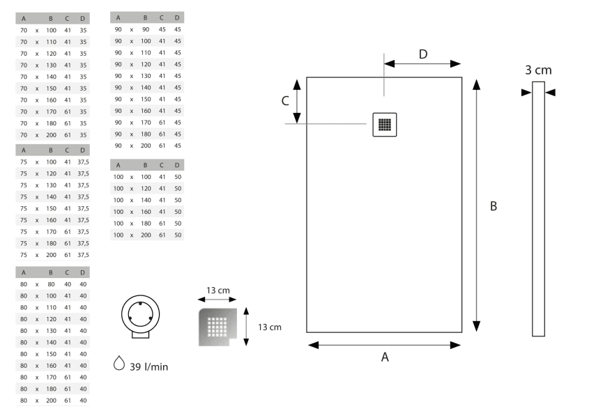Plato de ducha Solid Surface Hidronatur Cirat Croquis 3