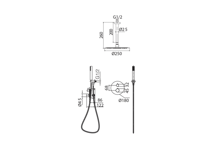 Conjunto de ducha empotrado de Imex Génova Croquis 5