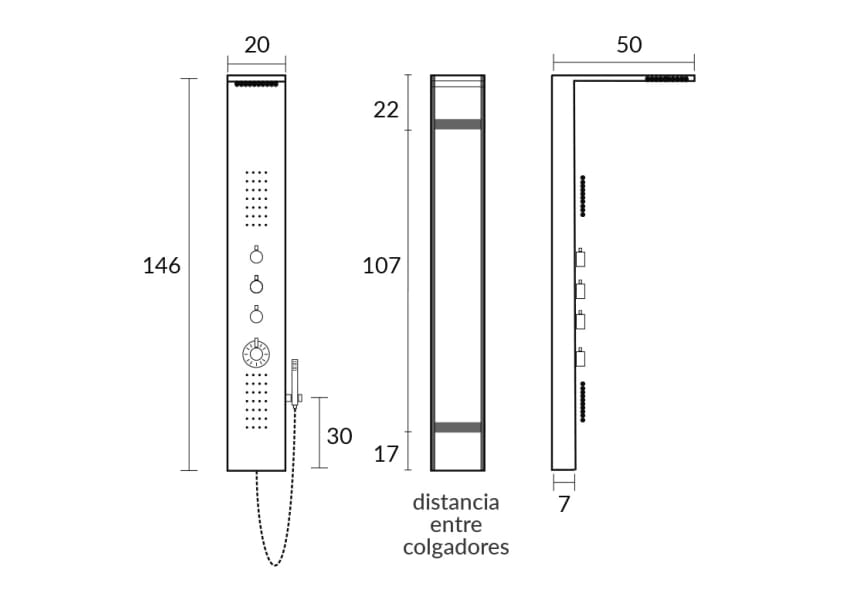 Columnas de ducha Sagobar Amanzi Croquis 1