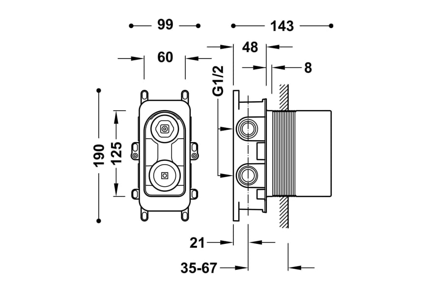Grifo de ducha y bañera empotadro Tres Project Croquis 12