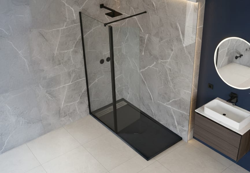 Mampara fija de ducha + abatible Minimal Ambiente 1