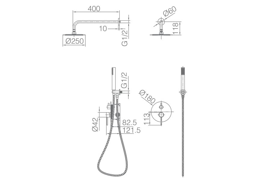 Conjunto de ducha empotrado Imex Monza Croquis 9