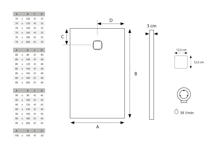 Plato de ducha Solid Surface Hidronatur Perseo Croquis 3
