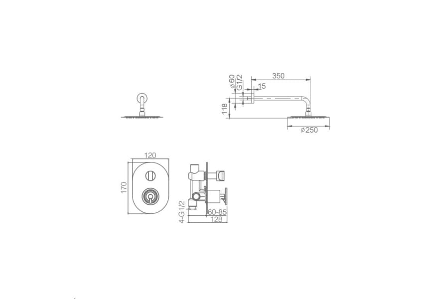 Conjunto de ducha empotrado Imex Olimpo Croquis 4