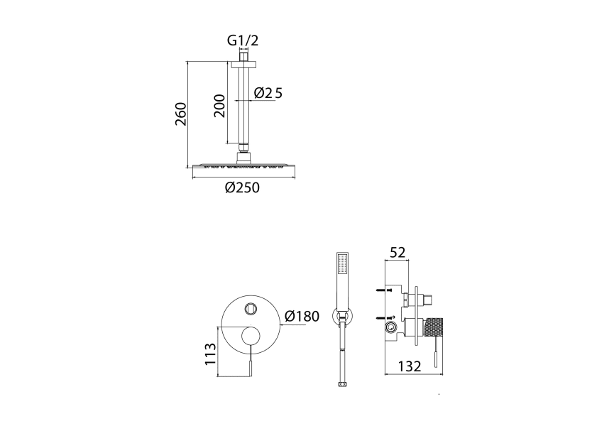 Conjunto de ducha y baño empotrado Imex Top Croquis 17
