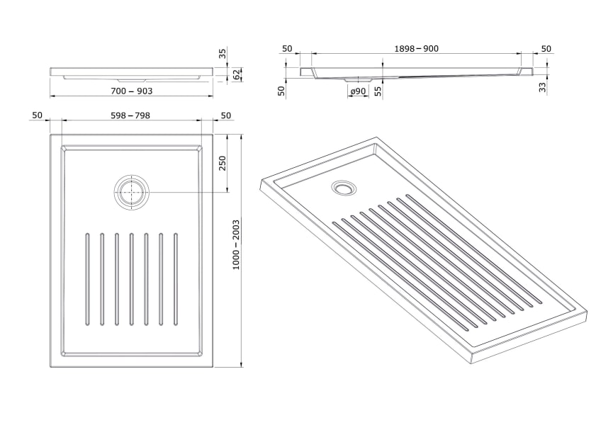 Plato de ducha acrílicos Unisan piano Croquis 3