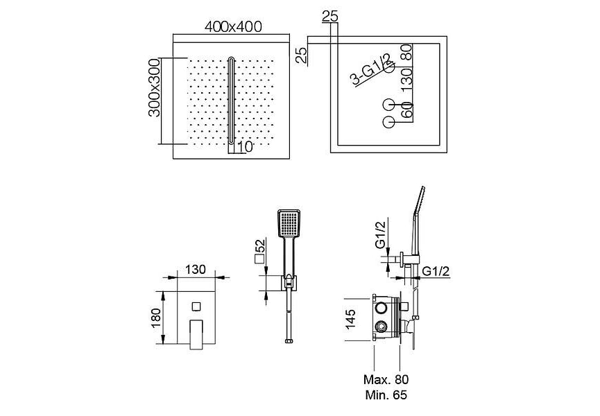 Conjunto de ducha empotrado Imex Málaga Croquis 7