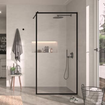 Mampara Ducha Frontal Puerta Plegable, 75cm, Transparente, Alto 195cm, Negro