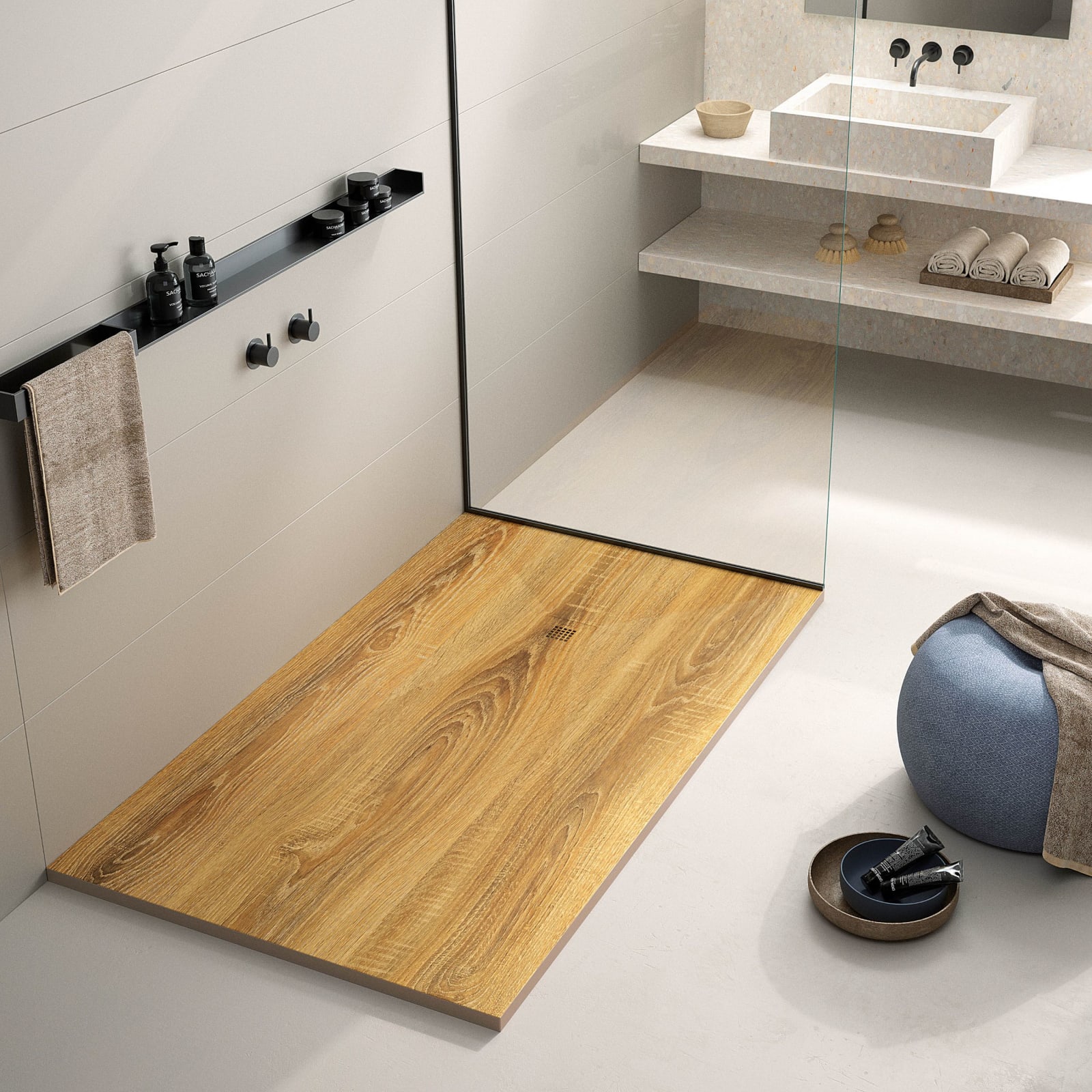 Platos de ducha de resina decorados Bruntec Stone 3D Madera Principal 0