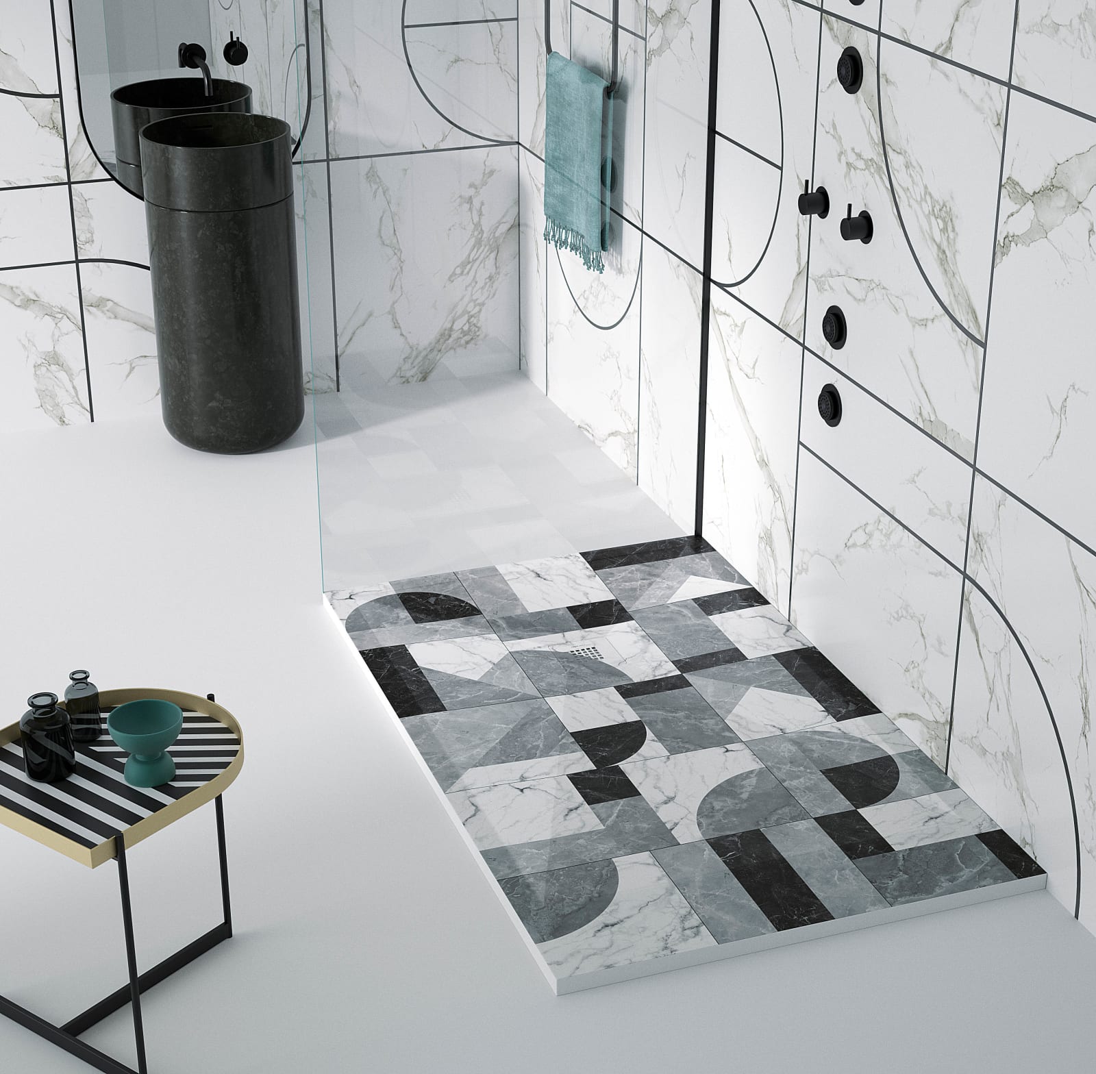 Platos de ducha de resina decorados Bruntec Design 3D Mosaico Principal 0