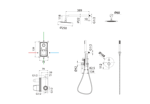 Conjunto de ducha empotrado Imex Bless Croquis 24