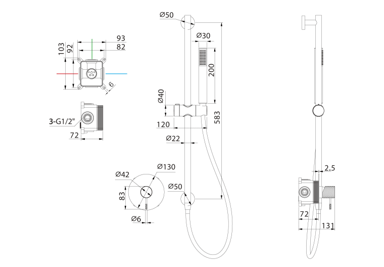 Grifo de ducha empotrado Imex Bless Croquis 9